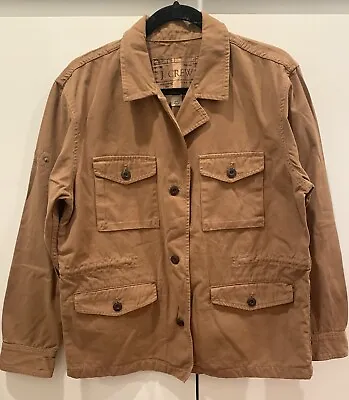 J Crew Barn Jacket Women’s Large Brown Button Down Cotton Cargo Drawstring EUC • $22