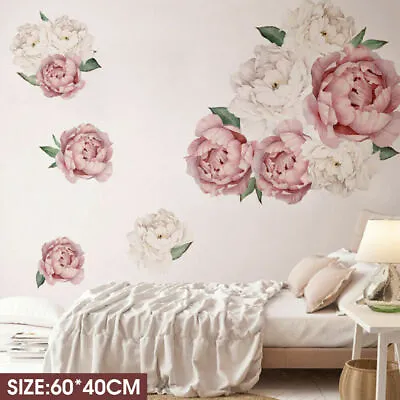 £6.26 • Buy 60X40CM Large Peony Rose Flower Wall Art Sticker Nursery Decor Kids Room Decals