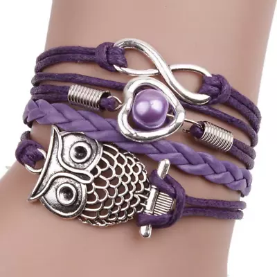 Owl Braided Bracelet Infinity Friendship Multilayer Charm Leather Bracelets 04 • $0.01