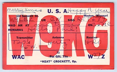 QSL CB Ham Radio Card W9KG Weston Missouri Vintage Platte County MO 1937 Card • $8