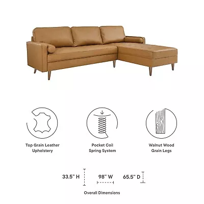 Modway Valour 98  Leather Tufted Sectional Sofa In Tan • $1538.46