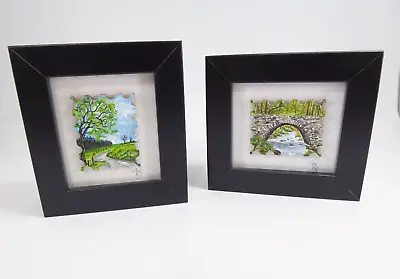 Mid Wales Country Scenes Art The Rowan Stone 2 Miniature Hand Painted Pictures  • £10