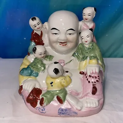 Vintage Ceramic Porcelain Happy Laughing Buddha With 5 Children • £25.65