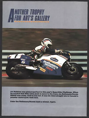 1986 Canadian Honda Motorcycle Print Ad Art Robbins Rothmans / Honda RS500 • $7.25