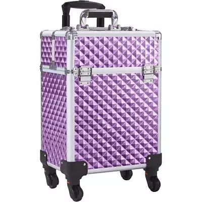 Rolling Makeup Train Case Cosmetic Trolley With Sliding Rail Holographic NEW • $82.93