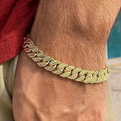 Men's 14k Gold Plated Dust Cut Bracelet Hip Hop Wrist Chain 10MM Thick 8  Inch • $13.95