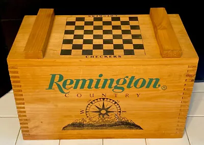 Vintage REMINGTON Dovetail Wooden Ammo Crate Ammunition Case Checker Board Lid • $79.99