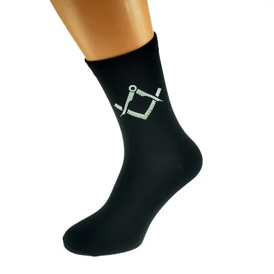 Silver Masonic No G Design Mens Black Socks Adult Size UK 5-12 - X6N341 • $6.15