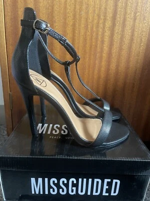 £10 • Buy Misguided Black Strappy Stilettos UK Size 7 EU40 Shoes