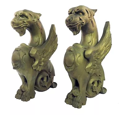 A Pair Of Magnificent Oak Winged Griffins 13  Tall • $329