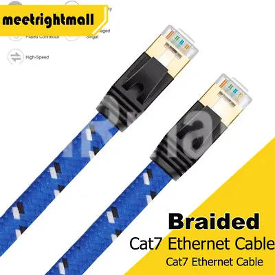 Network Lan Cat7 RJ45 Cord Ethernet Flat Shielded Braided Cable Patch Lead 1m-3m • $6.95