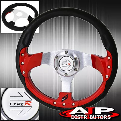 Type-R 320mm 6 Bolt Design Fusion Style Red Inner Steering Wheel Silver Center • $40.99