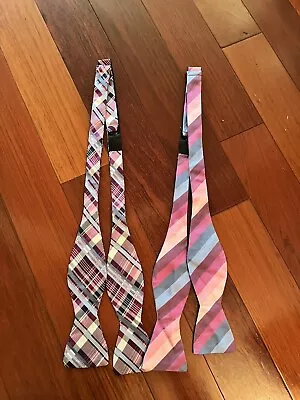 Pronto-Uomo Couture Plaid & Stripes Adjustable Bow Ties 100% Silk Lot Set 2 • $16.99