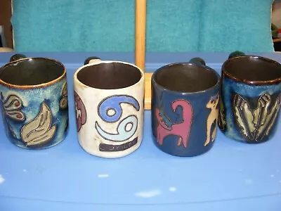 Mexican Stoneware Coffee Mugs Designs By Mara / W Stand VGC Free Shipping • $74.99