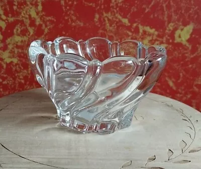 Vintage MIKASA Scalloped Peppermint Swirl Clear Glass Bowl Candy Dish • $18