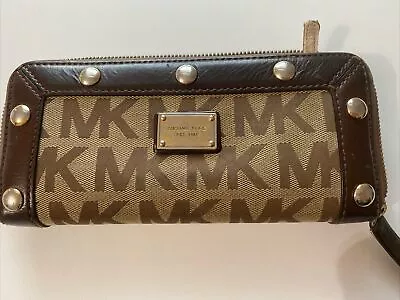 Michael Kors Signature Brown  Fulton Zip Around Studded Wallet  Phone Case • $25