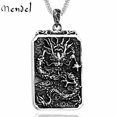 MENDEL Cool Mens Heavy Stainless Steel Chinese Dragon Pendant Necklace Chain Set • $16.99