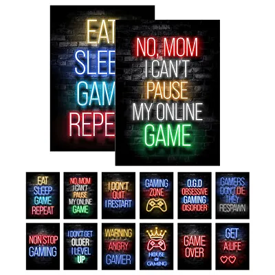 12Pcs Video Game Posters Neon Gaming Poster Funny Canvas Print Art Poster LC • £12.92