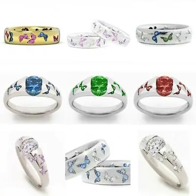 $1.90 • Buy Colorful Zircon Butterfly Ring Party Couple Engagement Rings Women Jewelry Gifts
