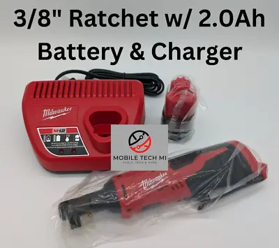 NEW Milwaukee M12 Cordless 3/8  Ratchet 2457-20 Kit Charger & 2.0 AH Battery • $139.98