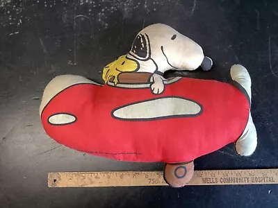 Vintage 1965 Charlie Brown Peanuts Snoopy Woodstock Flying Airplane Plush Pillow • $39.95