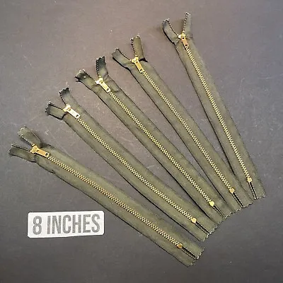 SERVAL Military 8 Inch Green Brass Zipper 5 Pc Lot Cotton USA 1950s Vintage • $20