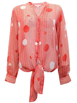 £10 • Buy Next Ladies Red Spots & Stripes Tie Front Blouse Top New
