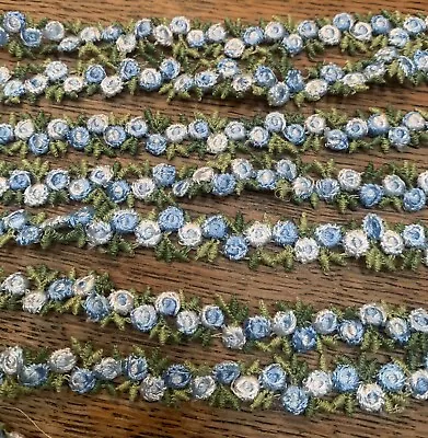 2 Yd Vintage 1/2  Blue Flower Garland   Lace Ribbon Trim ~  NOS • $8.50