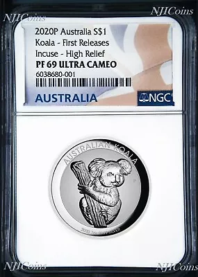 $96.99 • Buy 2020 Australia FIRST INCUSED HIGH RELIEF 1oz Silver Koala $1 Coin NGC PF69 FR FL