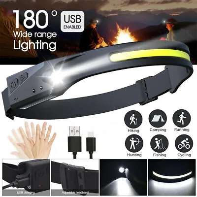 Waterproof COB LED Motion Sensor Head Torch Headlight USB Rechargeable Headlamp • $12.36
