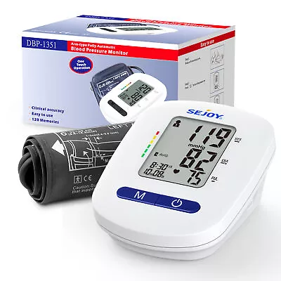 SEJOY Blood Pressure Monitors Upper Arm Large Cuff Medical Heart Rate BP Machine • $34.99