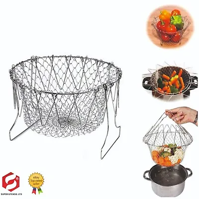 £5.99 • Buy Chef Basket Deluxe 12 In 1 Kitchen Tool Steam Strain Fry Rinse Solid Steel