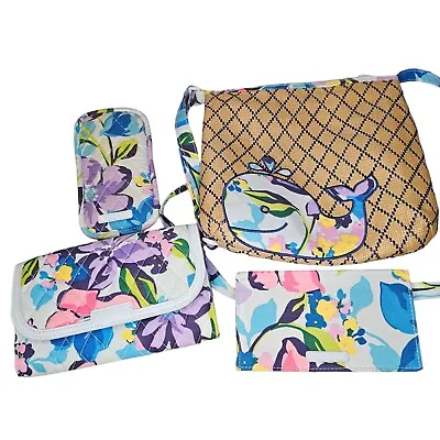 Vera Bradley MARIAN FLORAL Straw Beach Crossbody Bag Whale Beach Wallet 4 Pc Set • $49.99