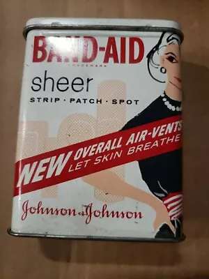 Vintage Johnson & Johnson Band-Aid Sheer Strips Tin Box W/Woman In Black Dress • $20.44