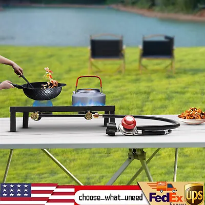 Double Propane Gas Burner Stove Camping BBQ Cooker Cooking With Regulator Hose • $38.95