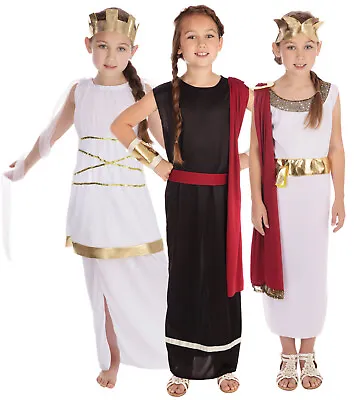 Girls Kids Ancient Egyptian Roman Greek Toga Shawl Caesar Fancy Dress Costume • £12.48