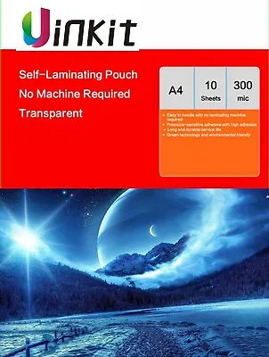 A4 Cold Sticky Laminating Pouch Sheets Clear Thick Film 300 Mic -10 Sheet Uinkit • £13.99