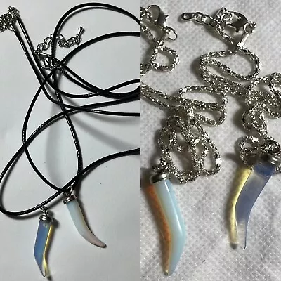 Faux Shark Tooth Necklace NEW GIFT Chain Cord Rainbow Horn Cool Unisex Jewellery • £2.99