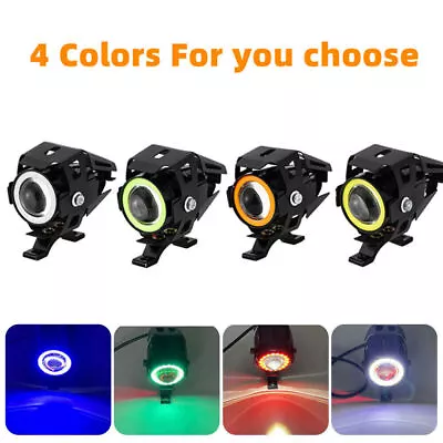 2x Motorcycle LED Headlight Fog Spot Driving Light Angle Eye Halo Lamp W/ Switch • $21.15