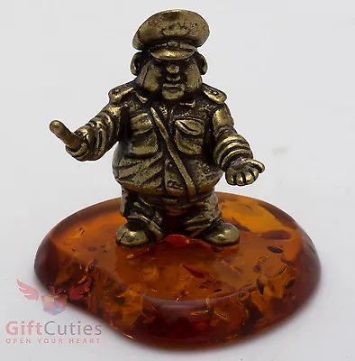 Bronze Solid Brass Amber Figurine Road Policeman W Stick Militsiya IronWork • $19