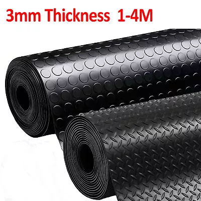 3MM Rubber Matting Flooring Heavy Duty Mat Garage Black Anti Slip Checker 1M-4M • £13.99