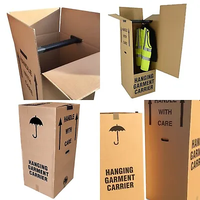 1 REMOVAL WARDROBE CARDBOARD MOVING BOX EXTRA STRONG BOXES WITH RAIL 38 X18 X18  • £9.49