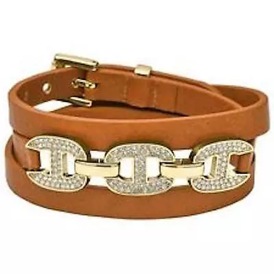 MICHAEL KORS Maritime Brown Leather Pave Link Double Wrap Bracelet  NWT • $65