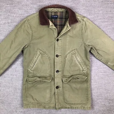 Lands' End Jacket Mens S 34 36 Taupe Canvas Workwear Barn Chore Flannel Lined • $29.99