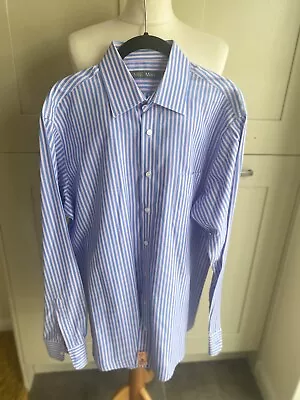 Mens M&S Man Blue Pinstripe Long Sleeve Button Down Shirt L/XL - 16 X 41 • £6.50