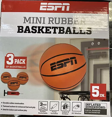 ESPN 5 Inch Mini Rubber Basketball (3 Pack) Pump Included BRAND NEW • $17