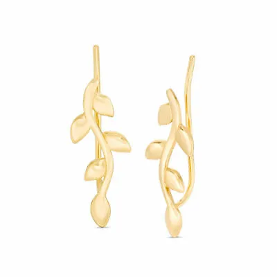 Vine Leaf Ear Climber Crawler Cuff Earrings Real 14K Yellow Gold  • $119