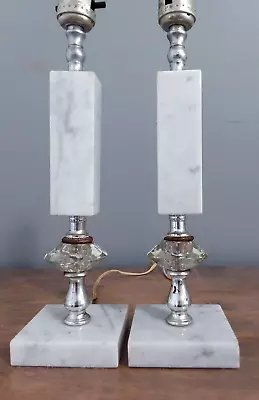 Mid Century Italian Marble & Glass Square Column Table Lamps Matching Pair 14  • $40