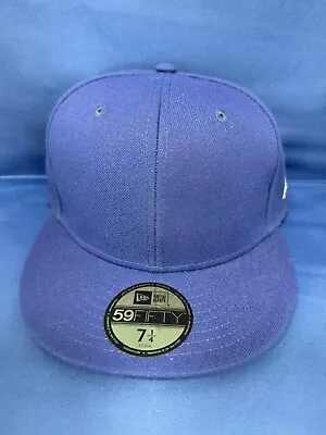 New Era 59Fifty Blank Fitted Baseball Flat Bill Brim Adult Hat Blue Cap Sz 7 1/4 • $19.99