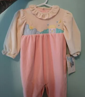 Vintage NWT Little Me Footed Pajamas Romper Home Sun And Moon Embroidered... • $24